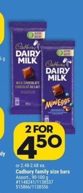 Giant Tiger Cadbury family size bars offer