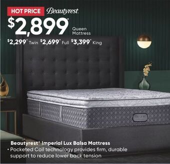 Sleep Country Beautyrest imperial lux balsa mattress offer