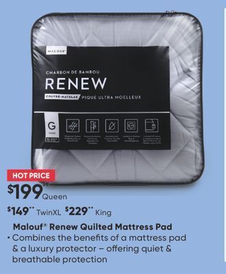 Sleep Country Malouf renew quilted mattress pad offer
