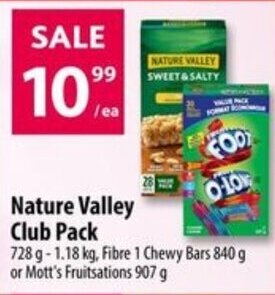 Co-op Nature Valley Club Pack 728 g-1.18 kg, Fibre 1 Chewy Bars 840 g or Mott's Fruitsations 907 g offer