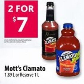 Co-op Mott's Clamato 1.89 L or Reserve 1 L offer