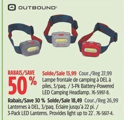 Canadian Tire Lampe frontale de camping à DEL à piles offer