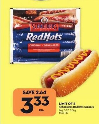 Giant Tiger Schneiders RedHots wieners offer