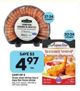 Giant Tiger Ocean Jewel shrimp ring or Aqua Star frozen shrimp offer