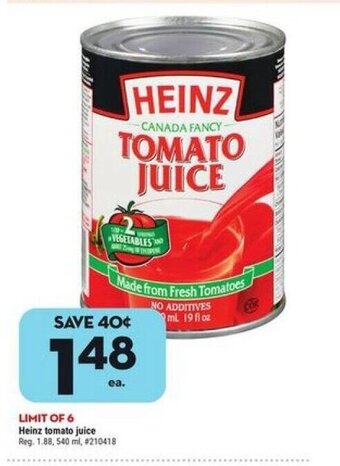 Giant Tiger Heinz tomato juice offer