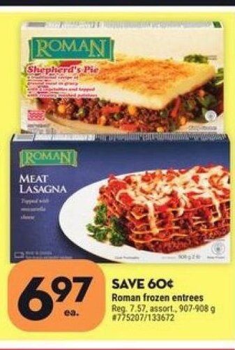 Giant Tiger Roman frozen entrees offer