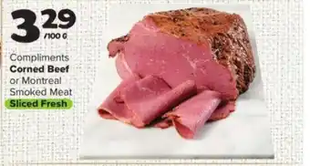 Thrifty Foods Compliments Corned Beef or Montreal Smoked Meat offer