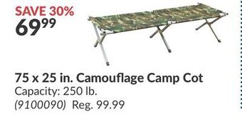 Princess Auto 75 x 25 in. camouflage camp cot offer