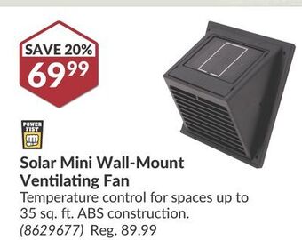 Princess Auto Solar mini wall-mount ventilating fan offer