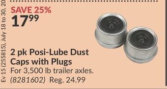 Princess Auto 2 pk posi-lube dust caps with plugs offer
