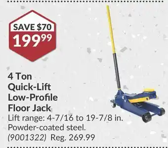 Princess Auto 4 ton quick-li low-profile floor jack offer