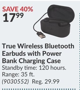 Princess Auto True wireless bluetooth earbuds with power bank charging case offer