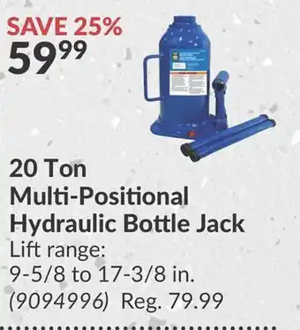 Princess Auto 20 ton multi-positional hydraulic bottle jack offer