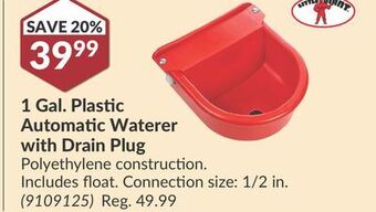 Princess Auto 1 gal. plastic automatic waterer with drain plug offer