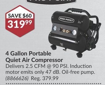 Princess Auto 4 gallon portable quiet air compressor offer