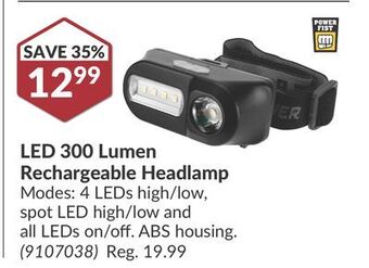 Princess Auto Led 300 lumen rechargeable headlamp offer