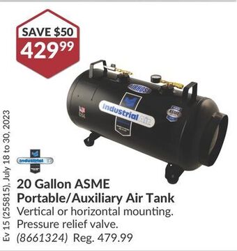 Princess Auto 20 gallon asme portable/auxiliary air tank offer