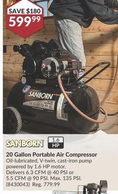 Princess Auto 20 gallon portable air compressor offer