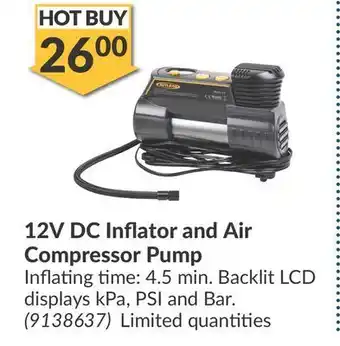 Princess Auto 12v dc inflator and air compressor pump backlit offer