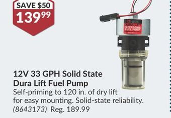 Princess Auto 12v 33 gph solid state dura lift fuel pump offer