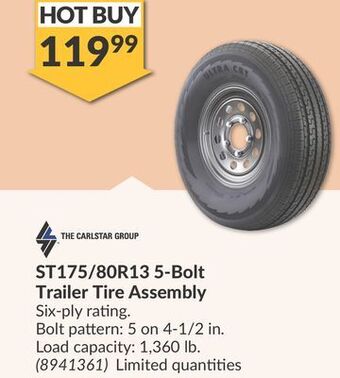 Princess Auto St175/80r13 5-bolt trailer tire assembly offer