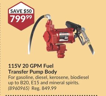 Princess Auto 115v 20 gpm fuel transfer pump offer