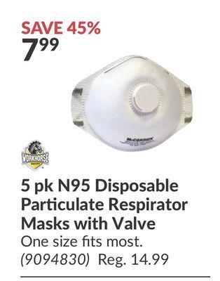 Princess Auto 5 pk n95 disposable particulate respirator masks with valve offer