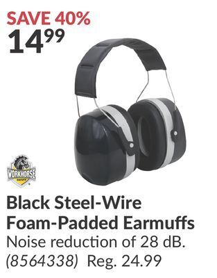 Princess Auto Black steel-wire foam-padded earmuffs offer