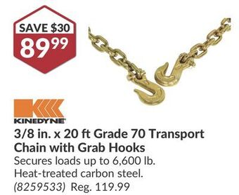 Princess Auto 3/8 in. x 20 ft grade 70 transport chain with grab hooks offer