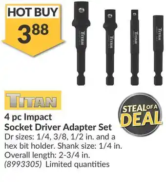 Princess Auto Titan 4 pc impact socket driver adapter set offer