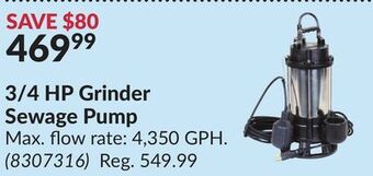 Princess Auto 3/4 hp grinder sewage pump offer