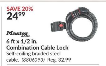 Princess Auto 6 ft x 1/2 in. combination cable lock offer