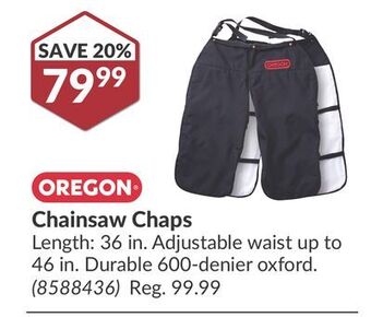 Princess Auto Chainsaw chaps offer