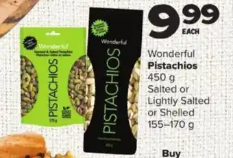 Thrifty Foods Wonderful Pistachios 450 g Salted or Lightly Salted or Shelled 155 - 170 g offer