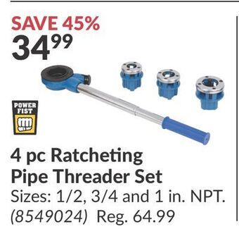 Princess Auto 4 pc ratcheting pipe threader set offer