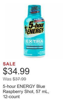 Costco 5-hour energy blue raspberry shot, 57 ml, 12-count offer