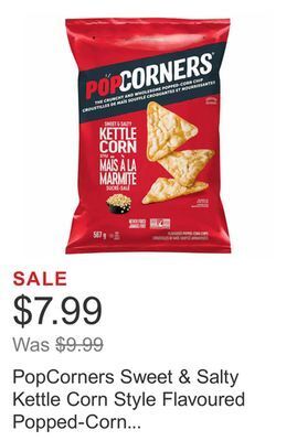 Costco Popcorners sweet & salty kettle corn style flavoured popped-corn chips, 567 g offer