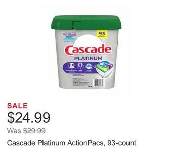 Costco Cascade platinum actionpacs, 93-count offer