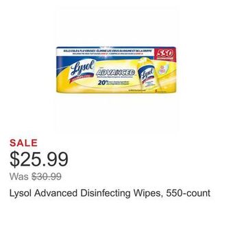 Costco Lysol advanced disinfecting wipes, 550-count offer