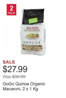 Costco Gogo quinoa organic macaroni, 2 x 1 kg offer