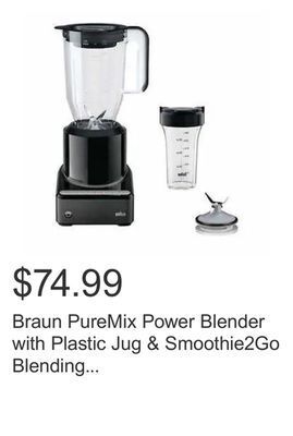 Costco Braun puremix power blender with plastic jug & smoothie2go blending cup offer