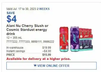 Costco Alani Nu Cherry Slush or Cosmic Stardust energy drink offer