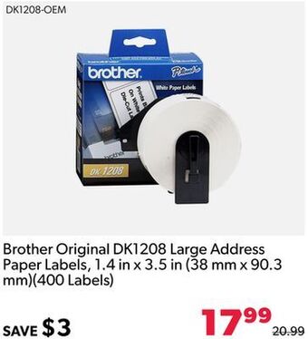 Shopper+ Brother original dk1208 large address paper labels, 1.4 in x 3.5 in (38 mm x 90.3 mm)(400 labels) offer