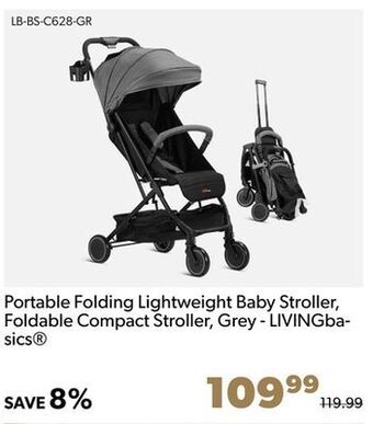 Shopper+ Portable folding lightweight baby stroller, foldable compact stroller, grey - livingbasics® offer