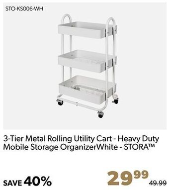 Shopper+ 3-tier metal rolling utility cart - heavy duty mobile storage organizer white - stora offer