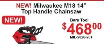 Atlas Tools & Machinery New! milwaukee m18 14 top handle chainsaw bare tool offer