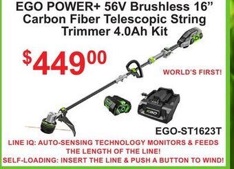 Atlas Tools & Machinery Ego power+ 56v brushless 16 carbon fiber telescopic string trimmer 4.0ah kit offer