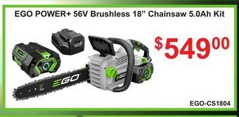 Atlas Tools & Machinery Ego power+ 56v brushless 18 chainsaw 5.0ah kit offer