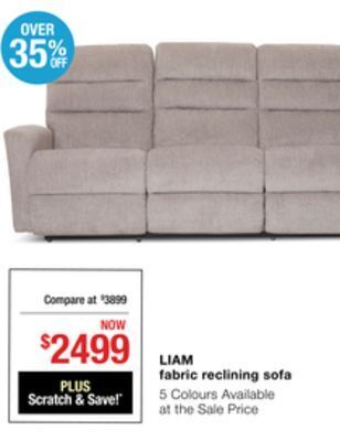 La Z Boy Liam fabric reclining sofa offer
