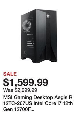 Newegg Msi gaming desktop aegis r 12tc-267us intel core i7 12th gen 12700f (2.10ghz) 16gb ddr4 1 tb pcie ssd nvidia geforce rtx 3060 offer